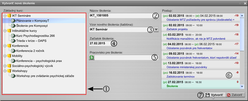  Formulár nového školenia